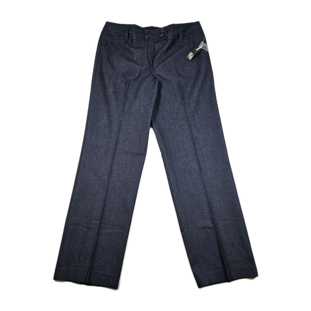 New Directions Womens 14 Dark Navy Blue 4 Button Stretch Dress Pants Pockets